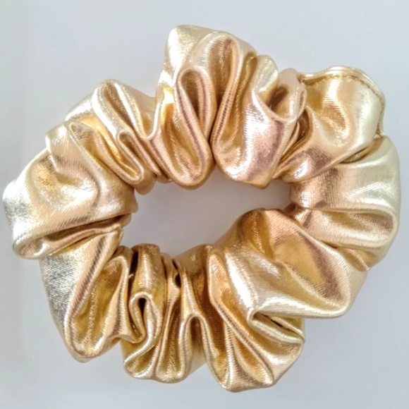 Trend Alert! Vegan Leather Gold Scrunchie Hair Tie - Picture 2 of 4